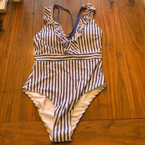 **Brand New** Blue and White Stripe one piece